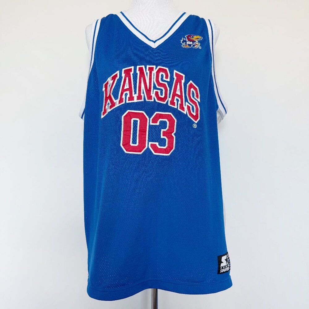 Kansas Jayhawks Basketball Jersey Vintage Starter Mens Size XL NCAA Blue Red